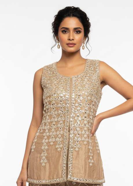 Ocean Turquoise Crinkle Silk Sharara Set Secondary image