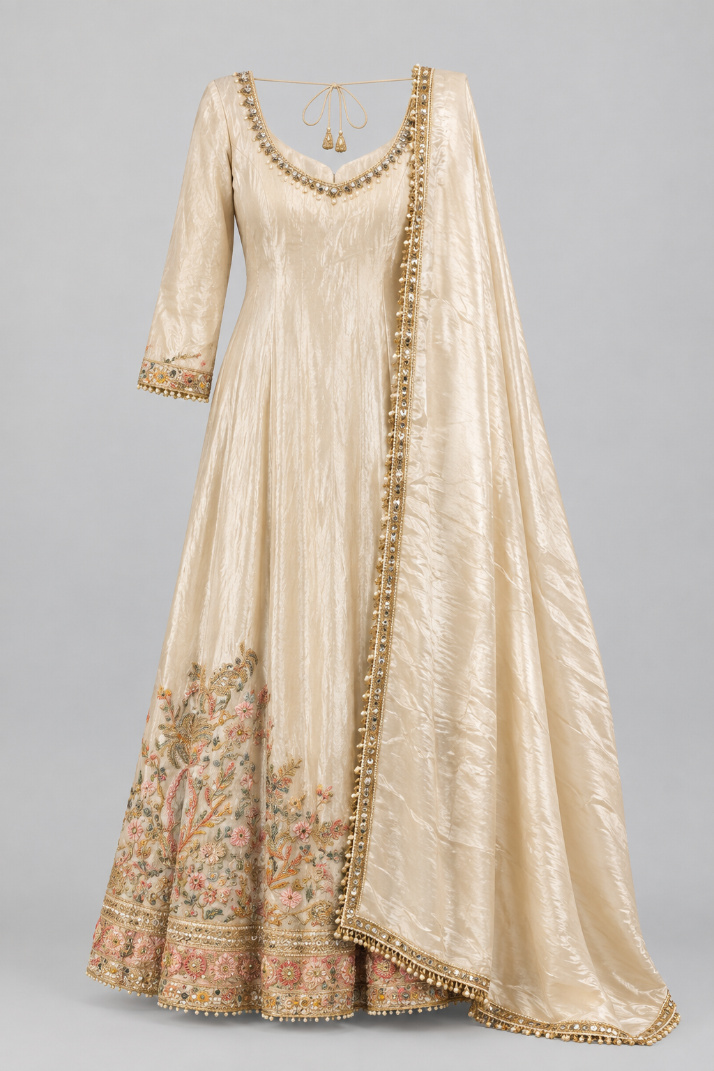 Ivory and Champagne Gold Anarkali Suit Secondary image