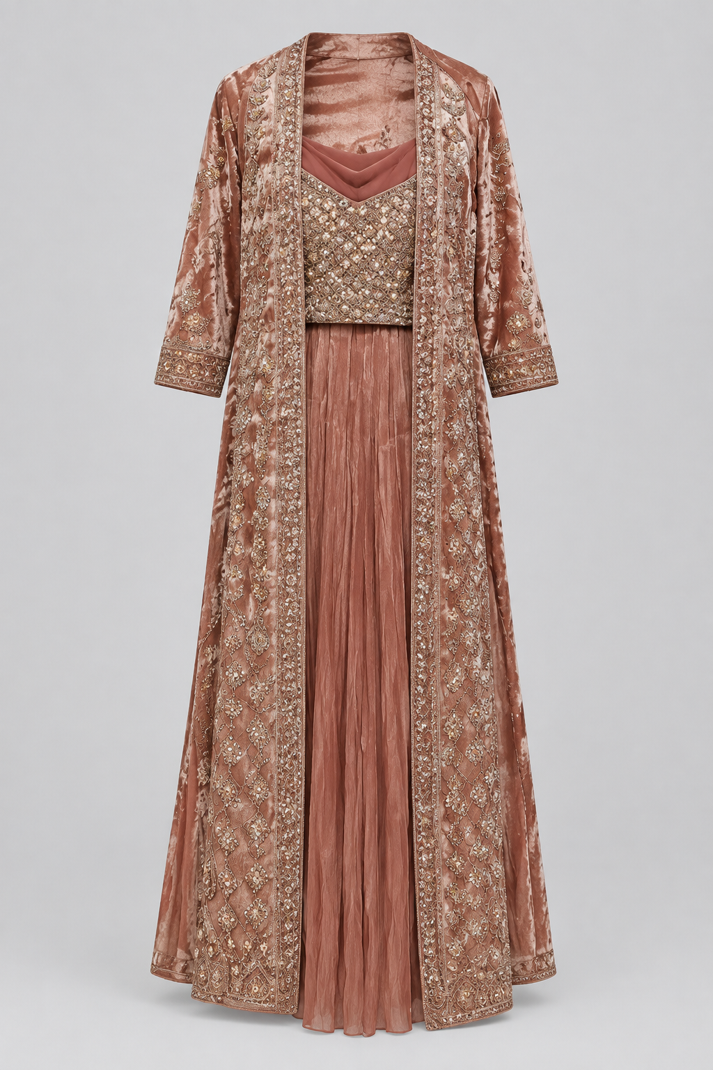 Mauve-Taupe Micro-Pleated Lehenga