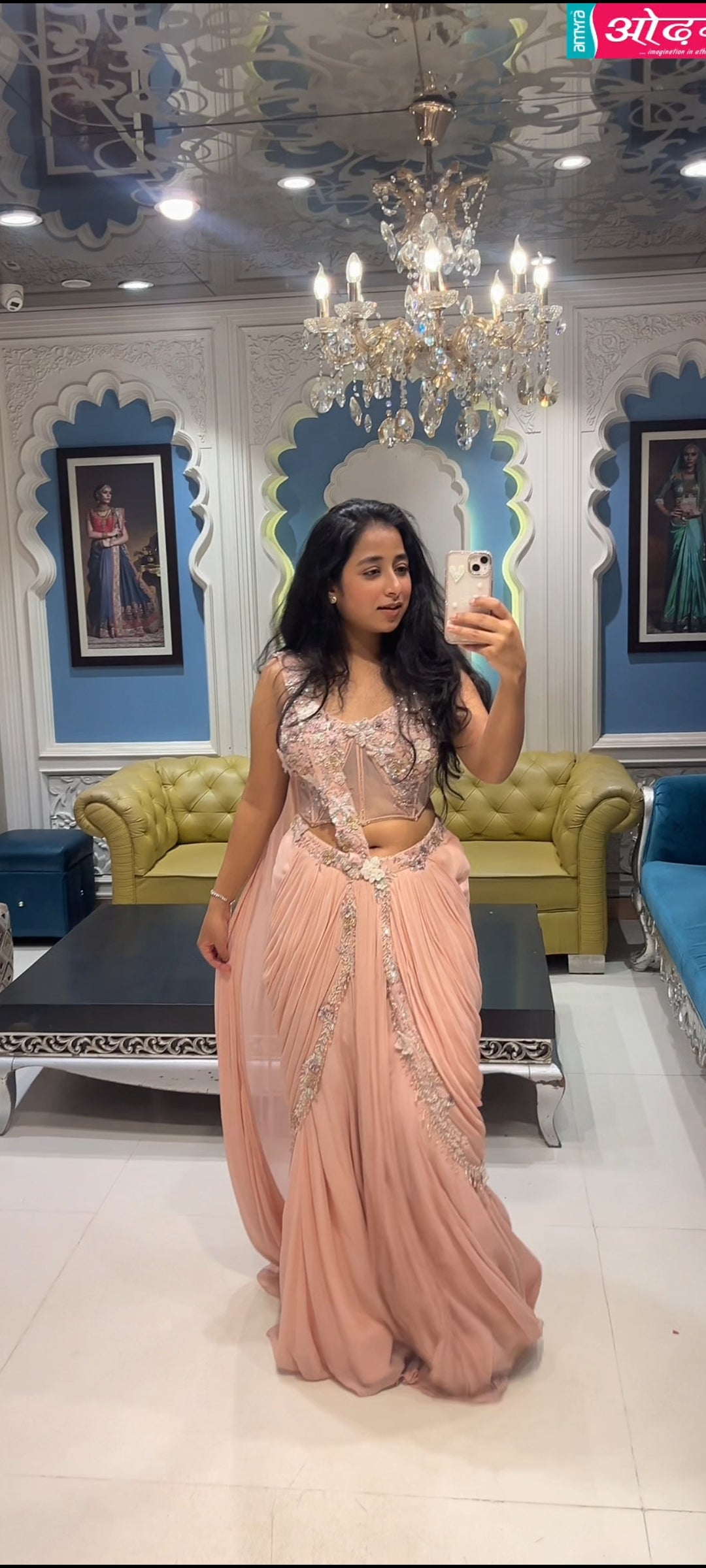 Rose Blush Embellished Drape Saree Set Main image