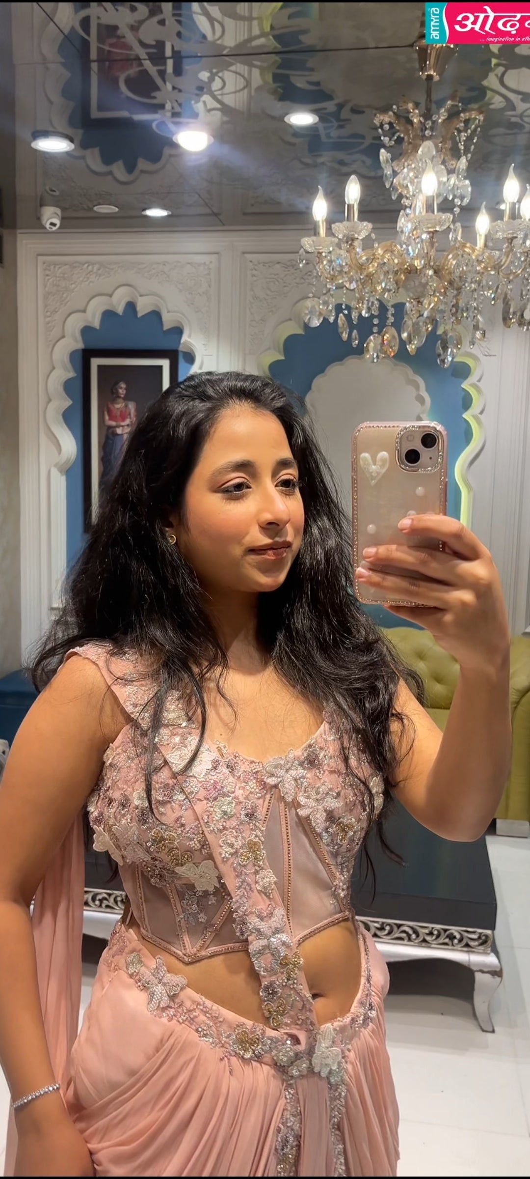 Rose Blush Embellished Drape Saree Set