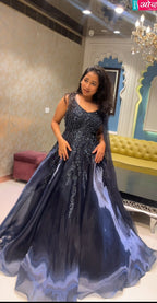 Midnight Obsidian Sequin-Embellished Gown