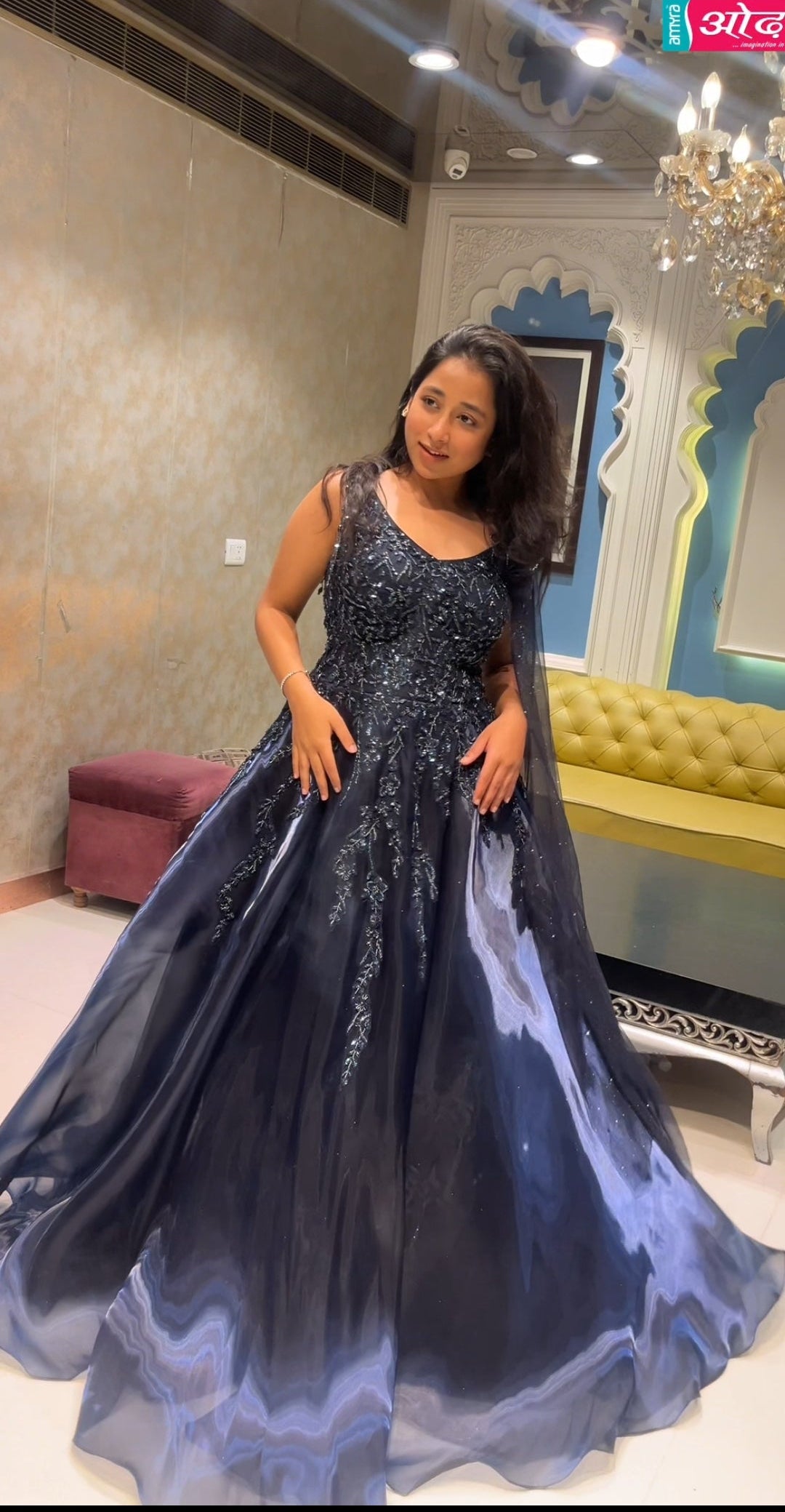 Midnight Obsidian Sequin-Embellished Gown