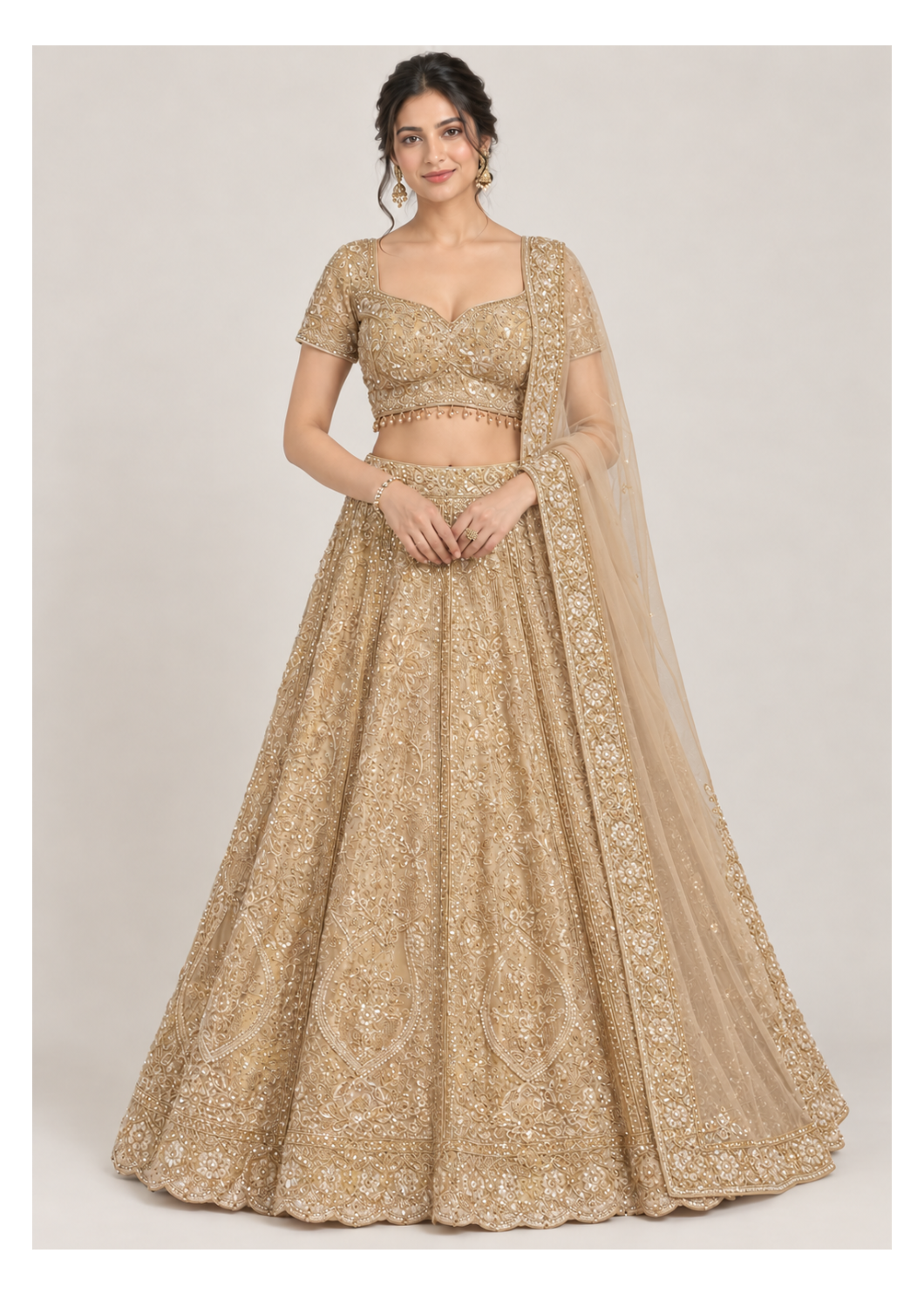Champagne Gold Lehenga with Net Dupatta