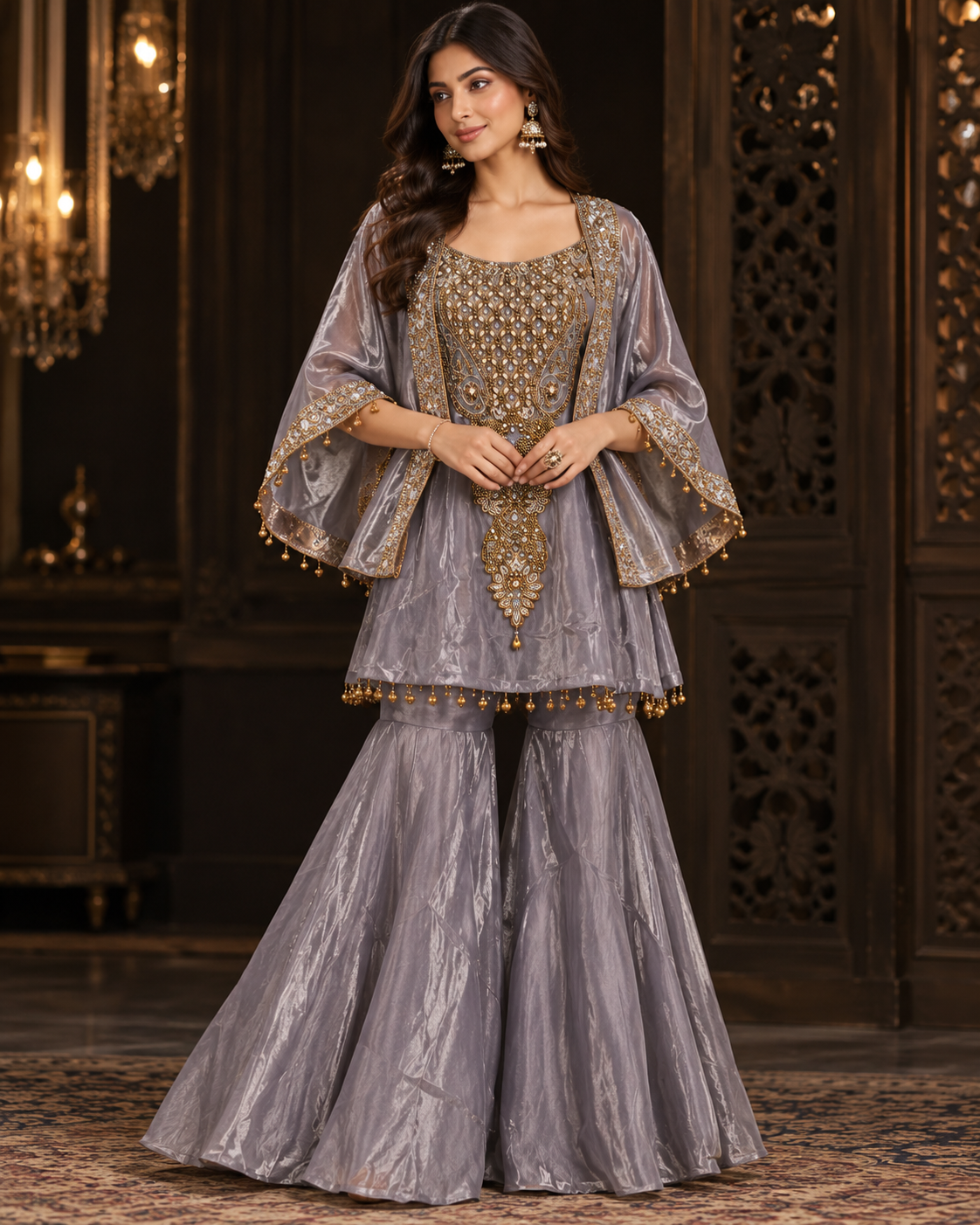 Royal Silver Embroidered Sharara Suit