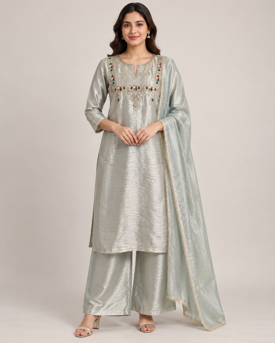 Rama Embroidered Palazzo Suit with Dupatta