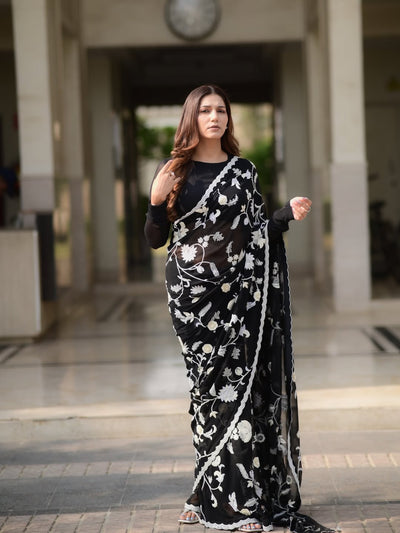 Monochromatic Moonlight Saree (001-5453 B-51)