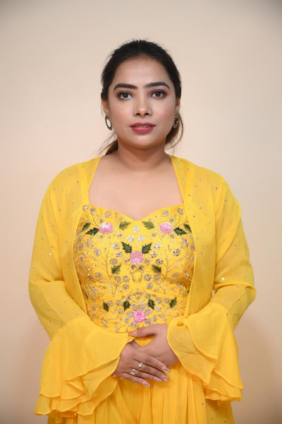 closer look of yellow silk blend dress
