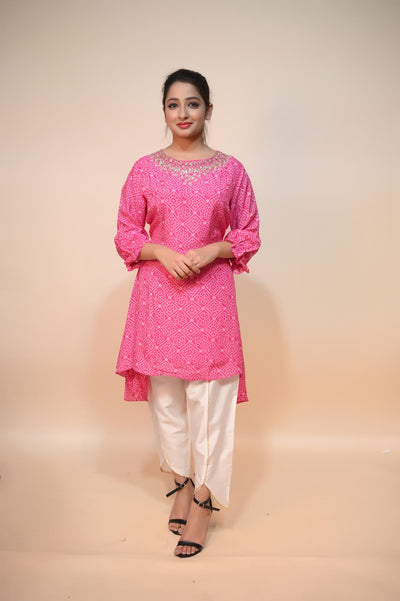 full front look of pink cotton silk dress