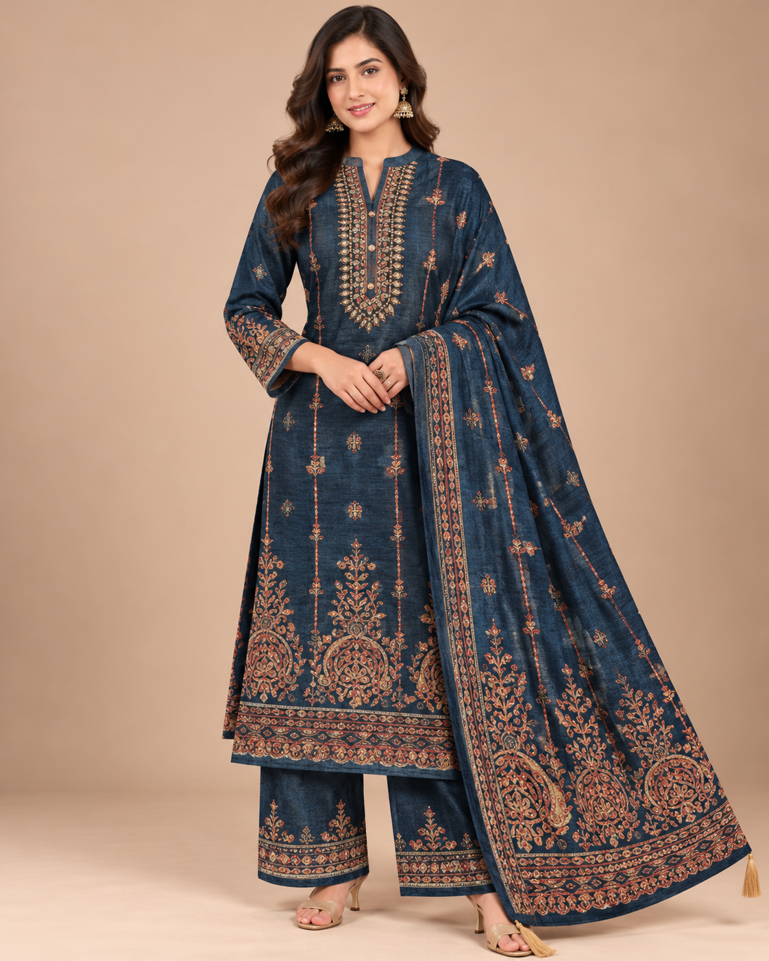 Teal Blue Embroidered Kurta Set Main image