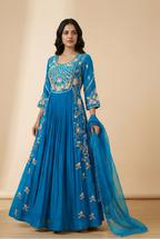 buy online light blue Intricate Zari Embroidered Georgette Anarkali Gown for women