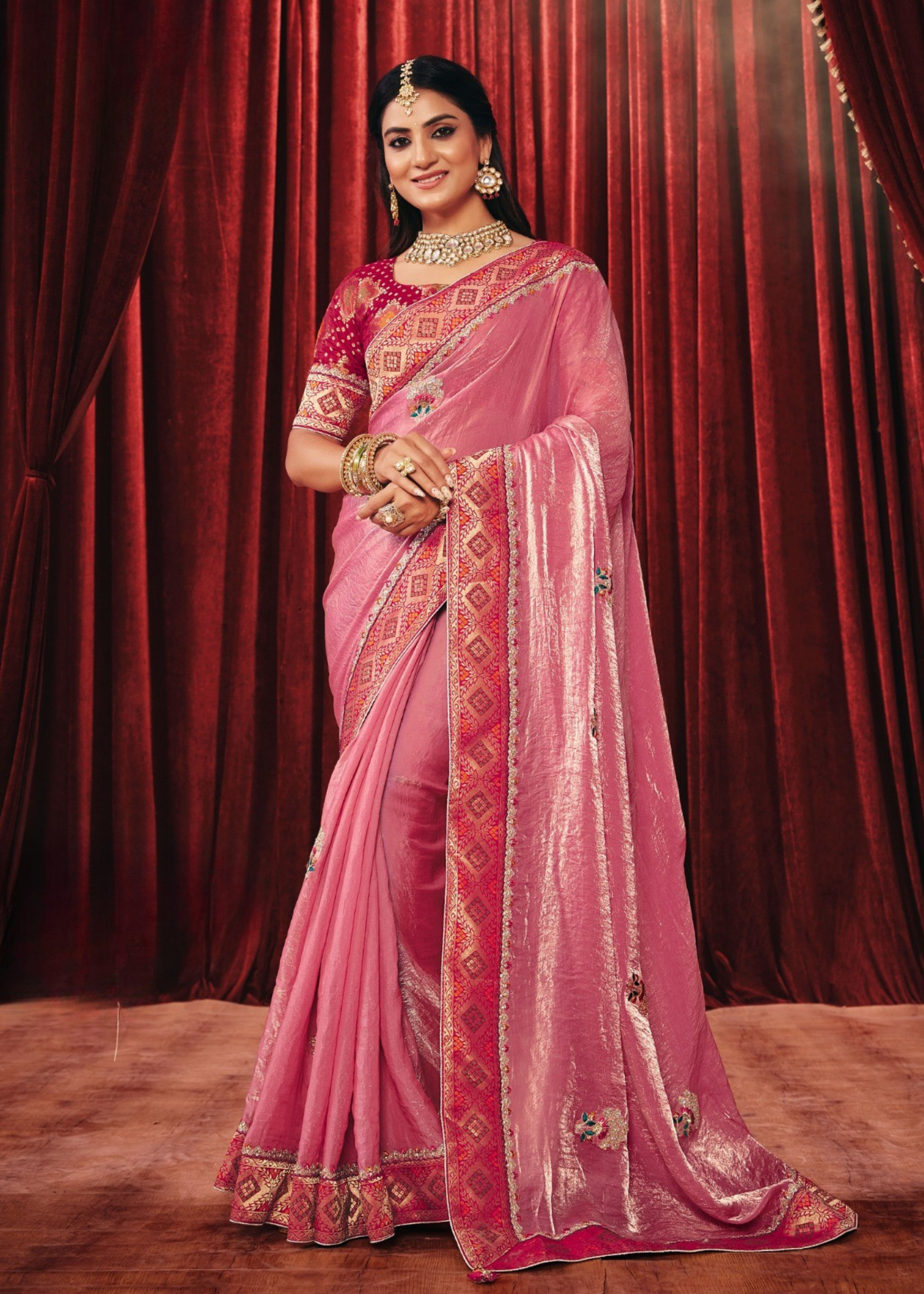 Pink Luminous Tissue Silk Saree Main image