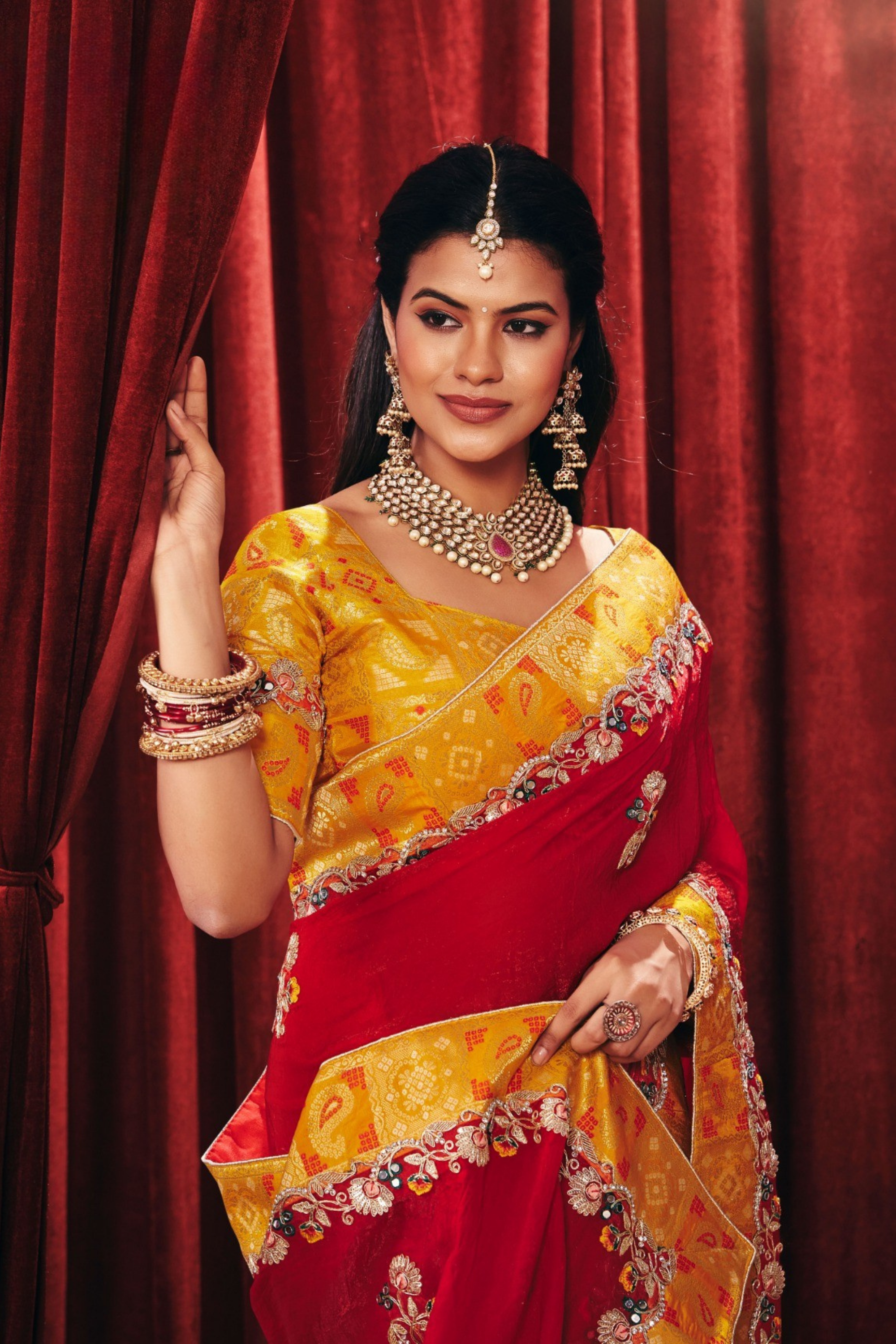Crimson Red Georgette Saree Secondary image