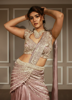 Metallic Rose Pink Fusion Lehenga Set