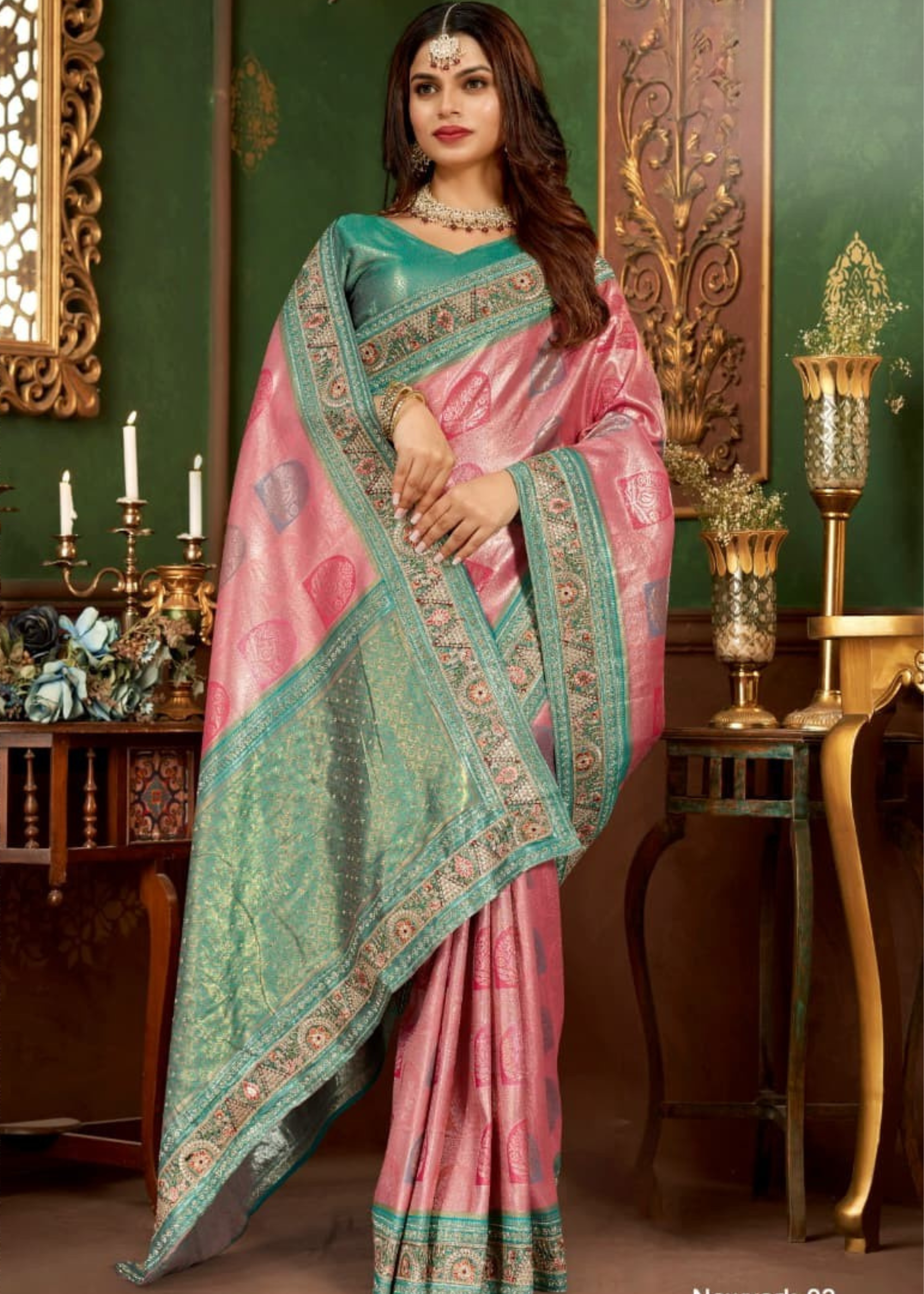 Charming Pastel Pink Banarasi Silk Saree Main image