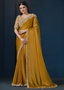 Ornate Embroidered Gold Satin Silk Saree