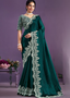 Deep Teal Green Satin Silk Saree