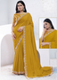 Elegant Yellow Satin Silk Saree