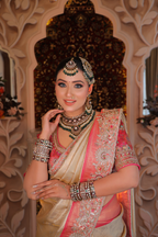 Champagne & Fuchsia Hand-Embellished Silk Saree