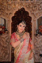 Champagne & Fuchsia Hand-Embellished Silk Saree