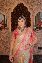 Champagne & Fuchsia Hand-Embellished Silk Saree