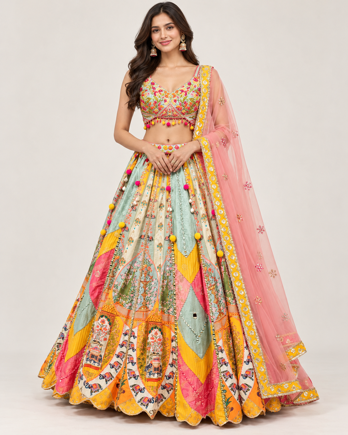 Multicolor Heritage Patchwork Embroidered Lehenga Set Main image
