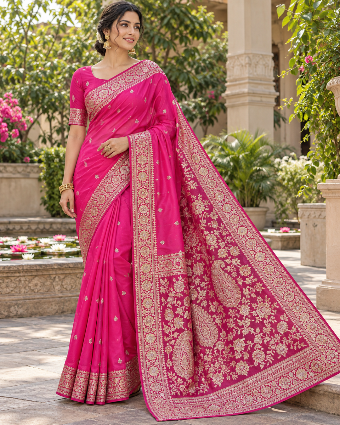 Rani Pink Banarasi Silk Saree with Woven Zari Pallu