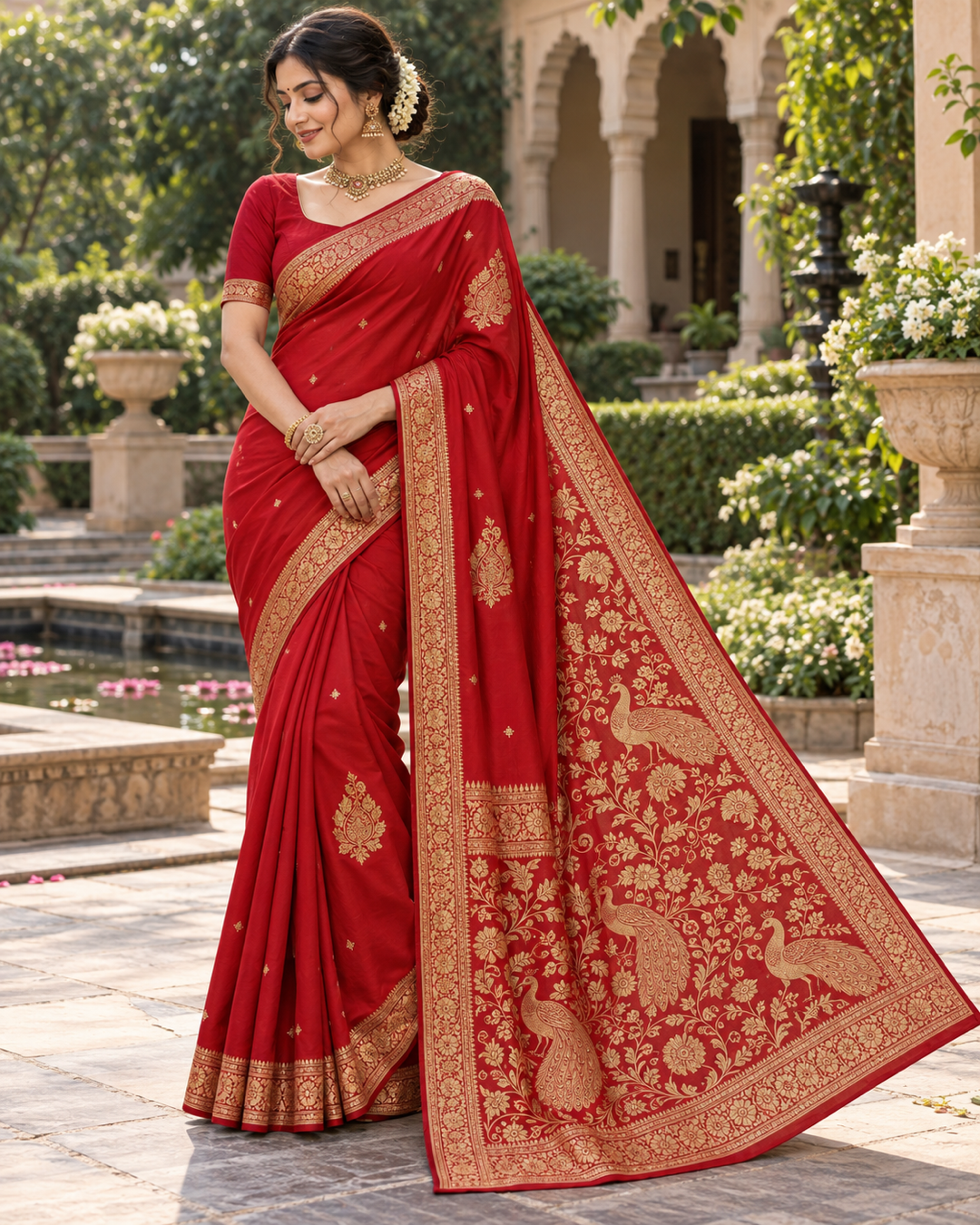 Red Silk Saree Gold Zari Pallu Main image