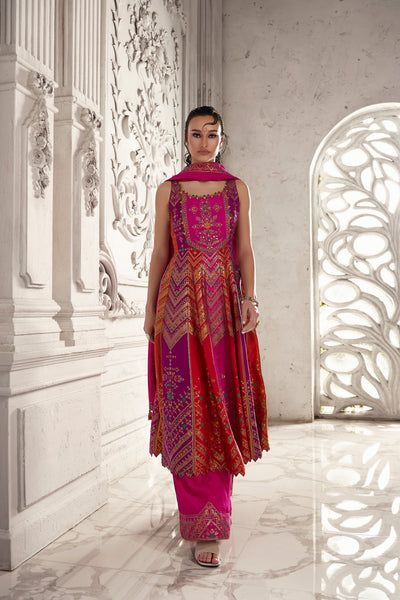 Fiery Multi-Tone Anarkali with Concentrated Geometric Print and Embroidery (VARSHA M-24)