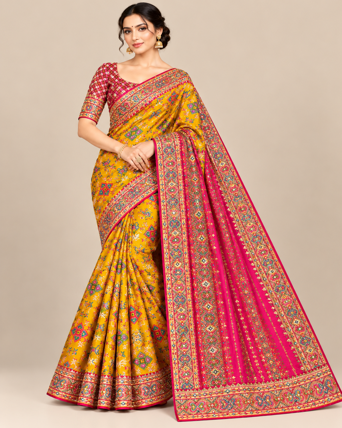 Mustard Yellow Patola Silk Saree