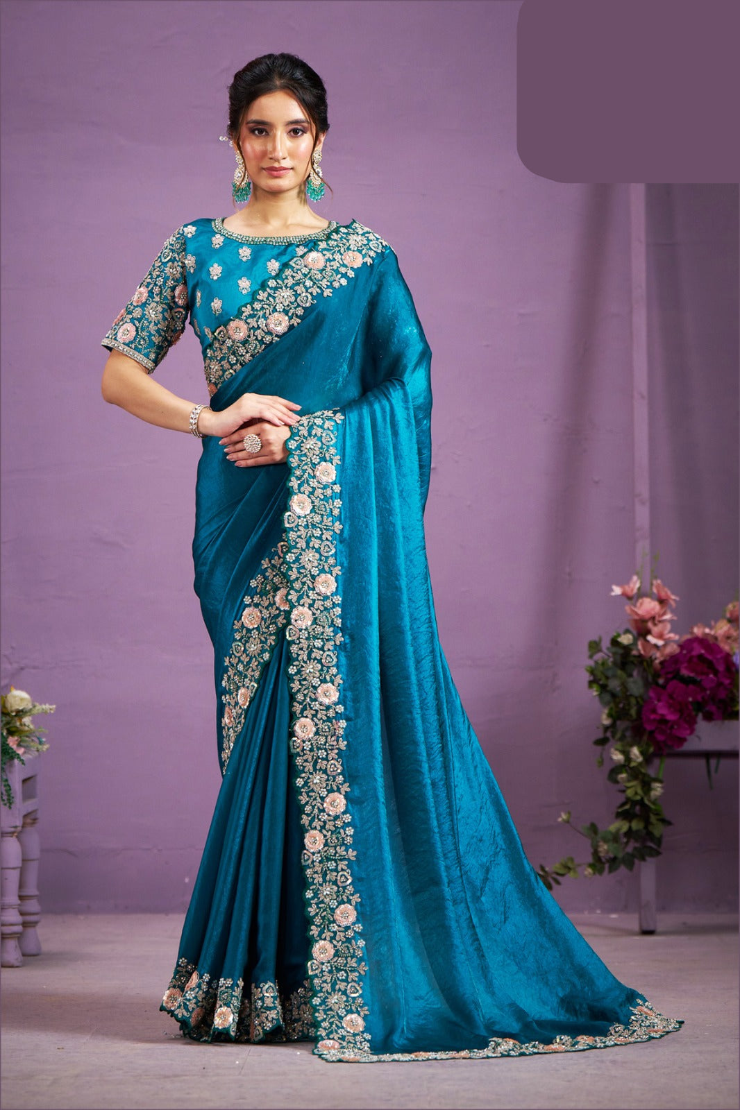 Deep Teal Bloom Saree (24814 GS-140) Main image