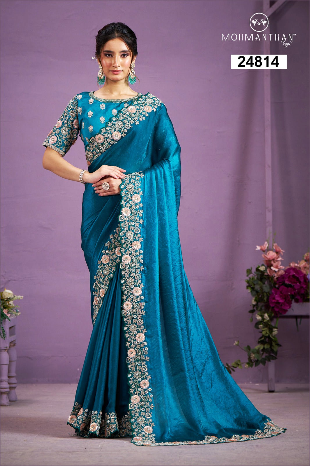 Deep Teal Bloom Saree (24814 GS-140)