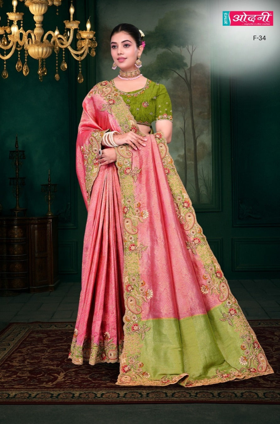 Rani Pink & Pista Green Elegance Silk Saree Main image