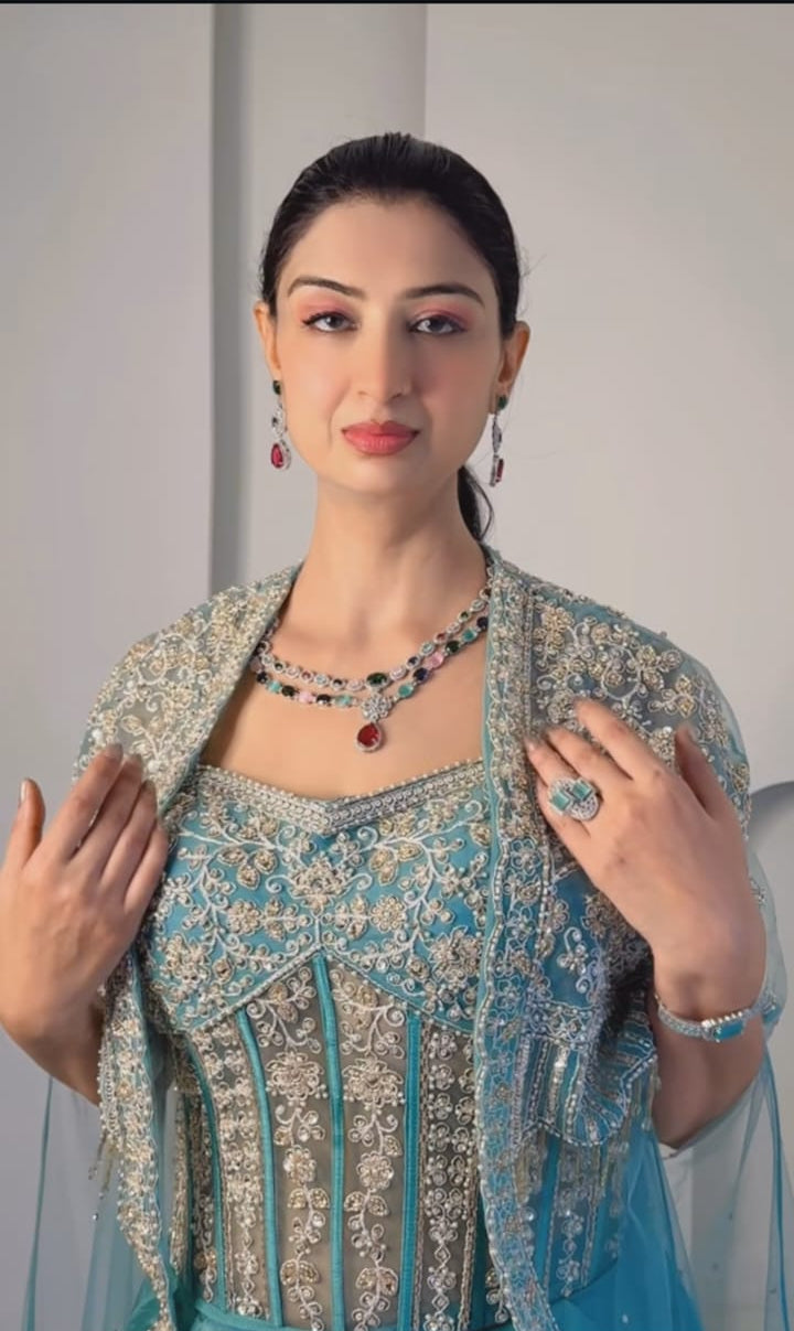 Aquamarine Cascade Drape Set (J9052 D-16)