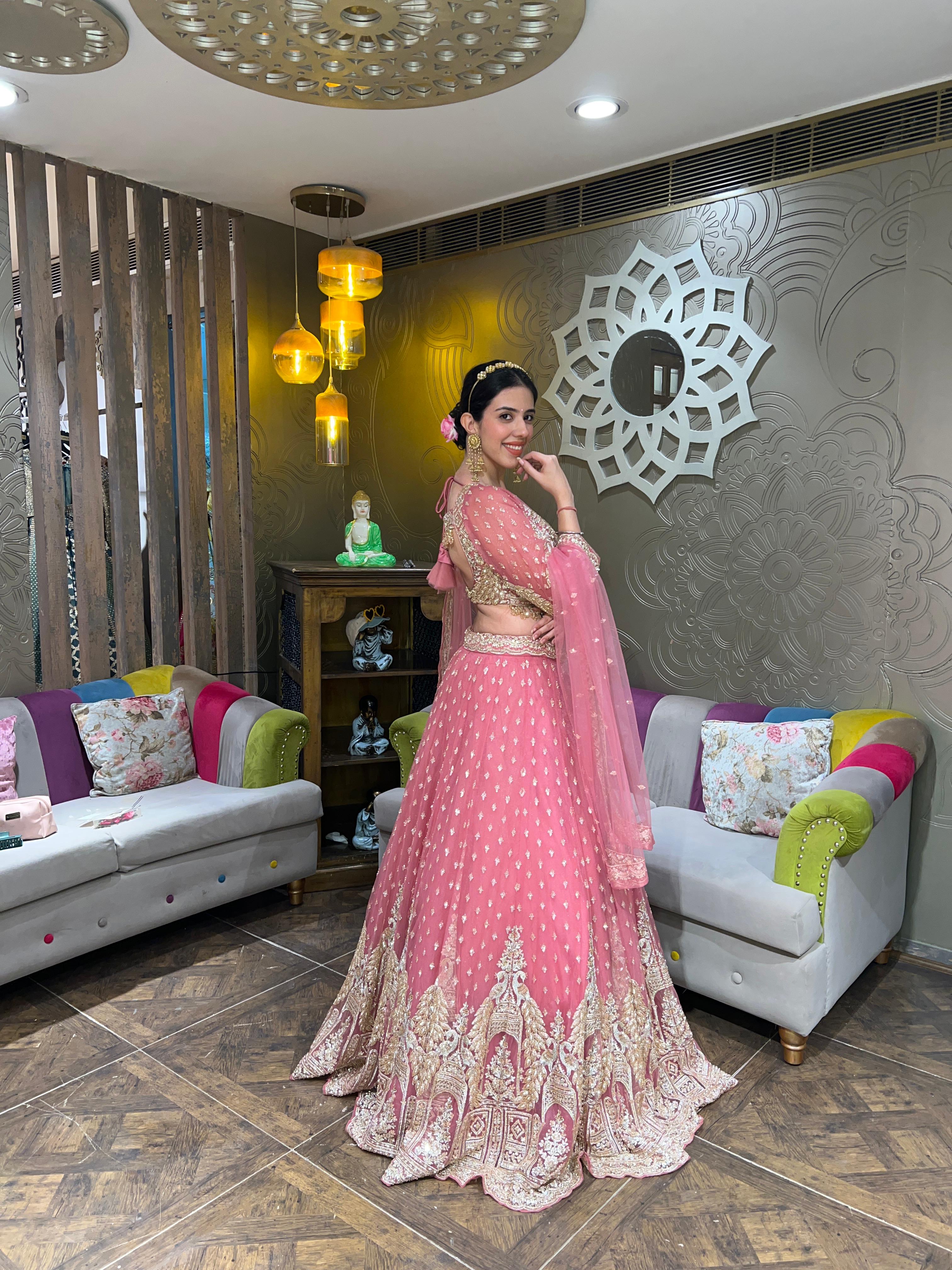 Rose pink and Gold Grandeur Lehenga