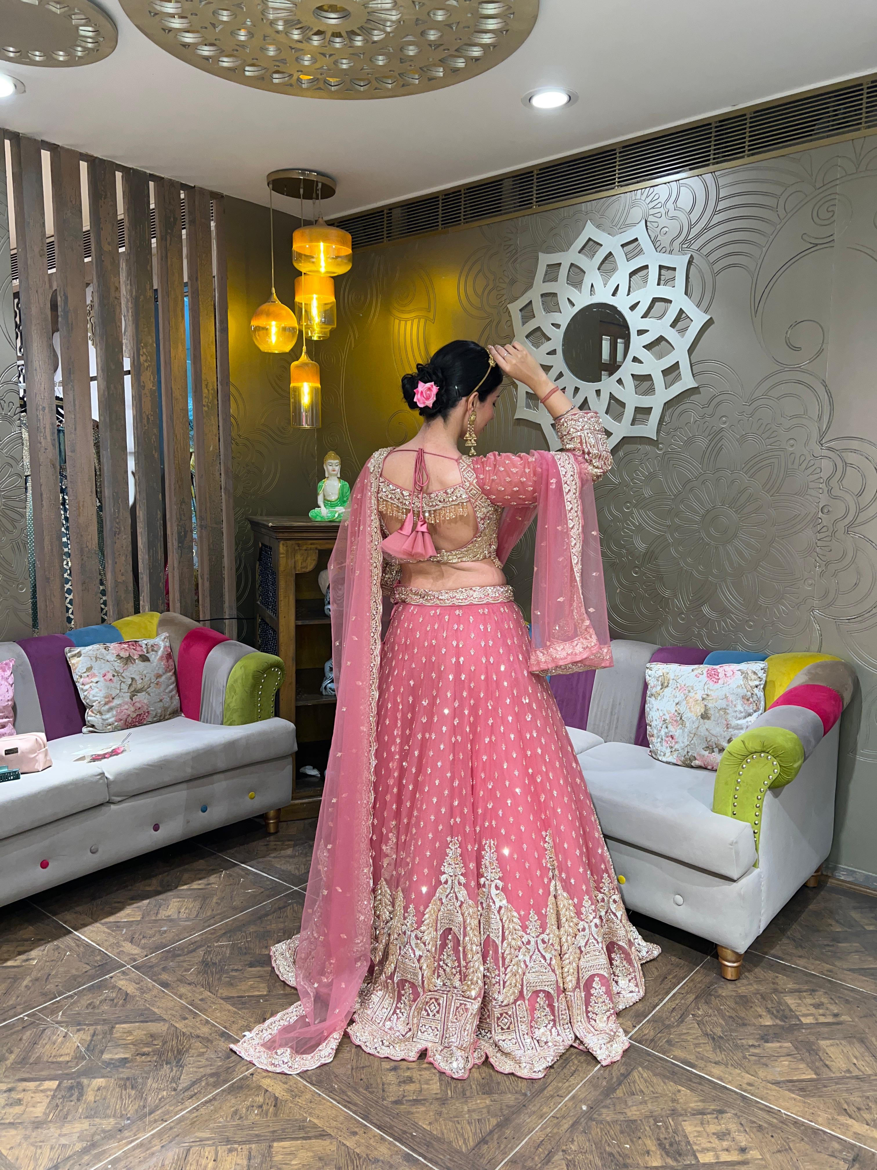 Rose pink and Gold Grandeur Lehenga