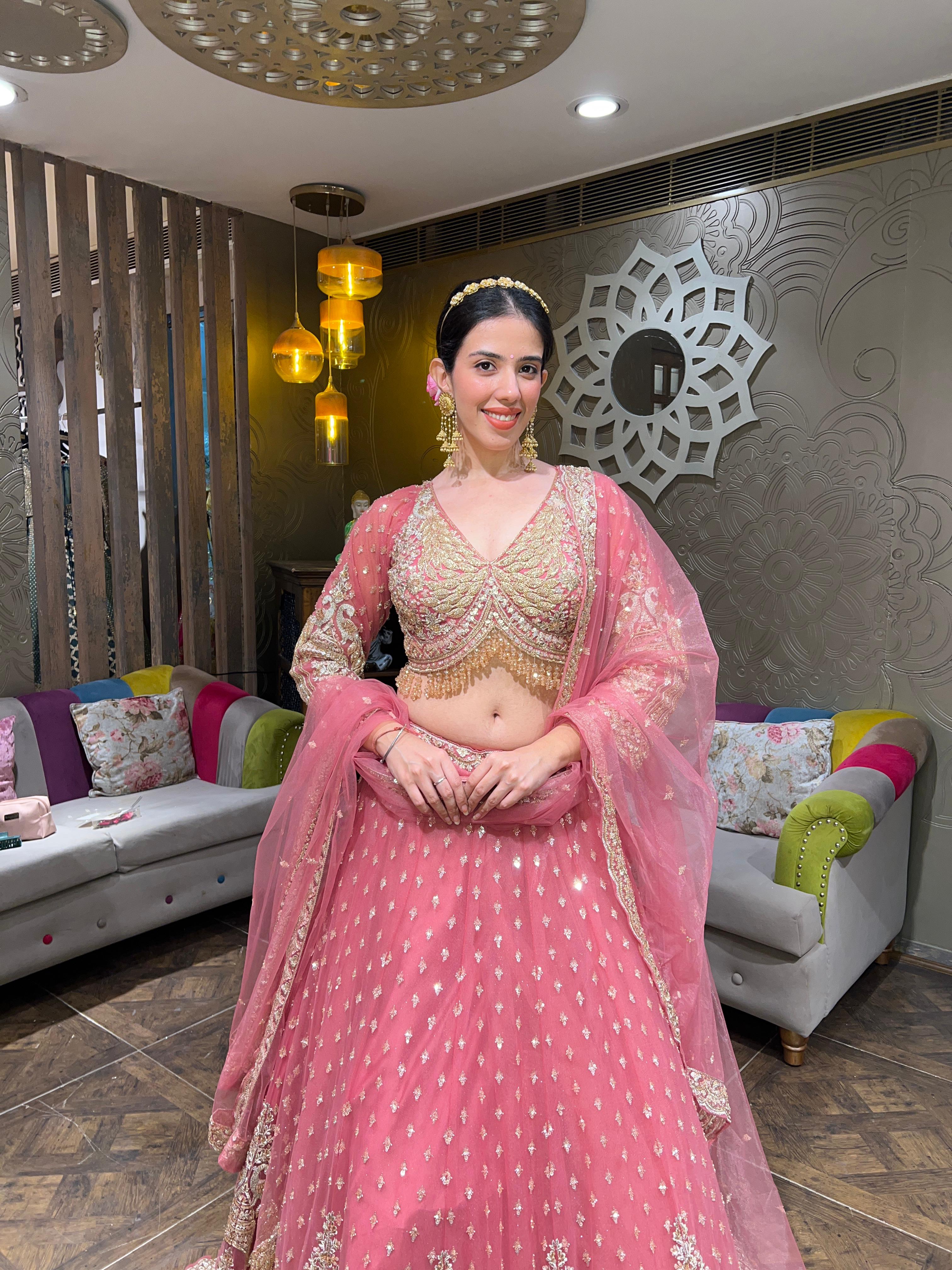 Rose pink and Gold Grandeur Lehenga Secondary image
