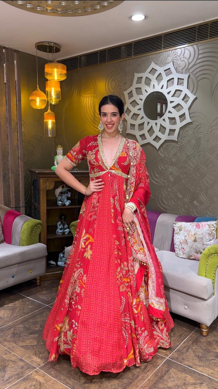 Cherry Red Grandeur Anarkali Gown (v-6065s d-38)