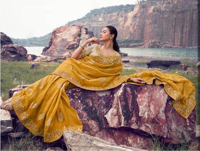 Rich Mustard Yellow Saree with Contrasting Blouse (8604 GS-133)