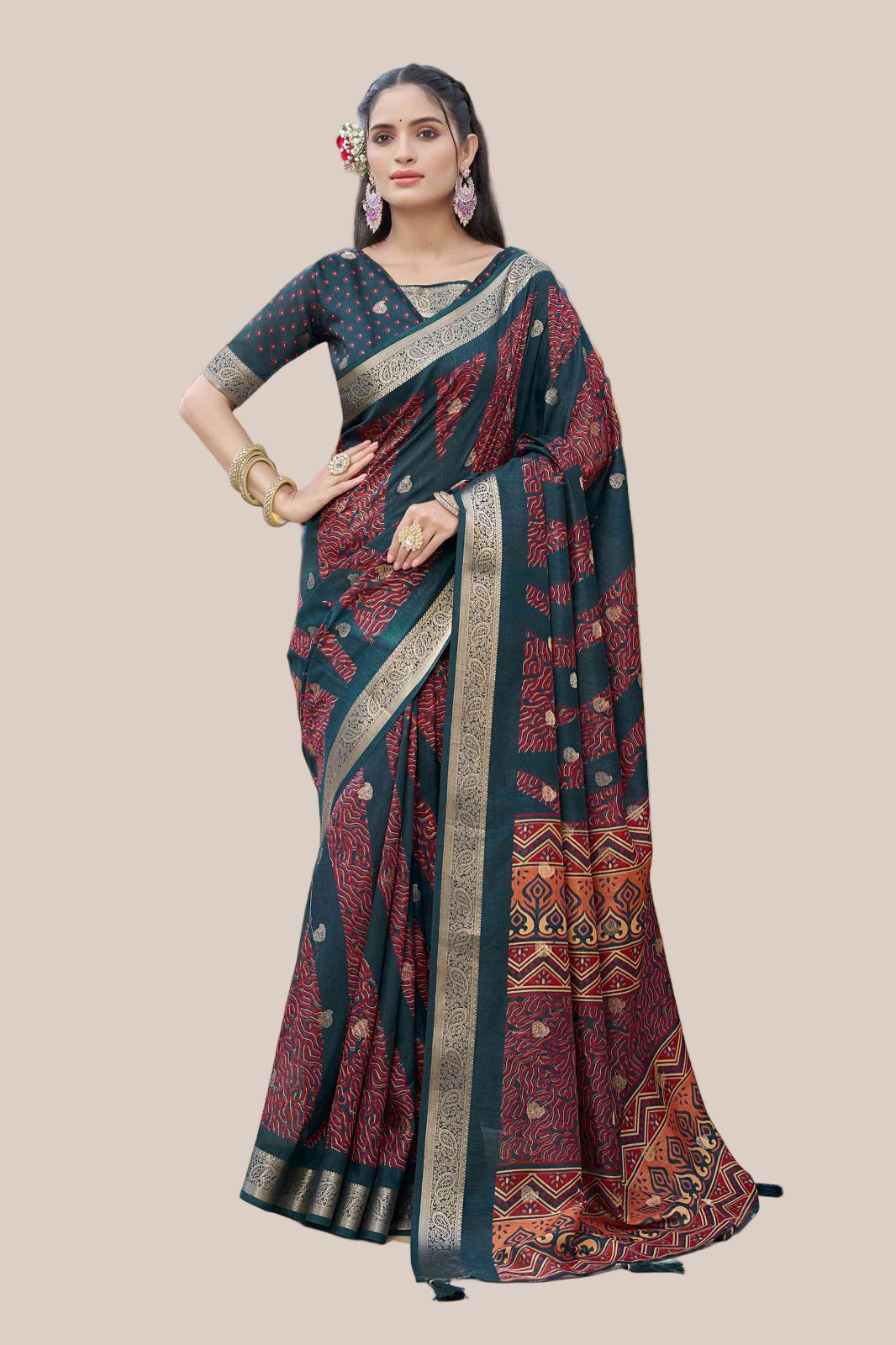 Geometric coloring printed saree (5331 GS-144) Main image