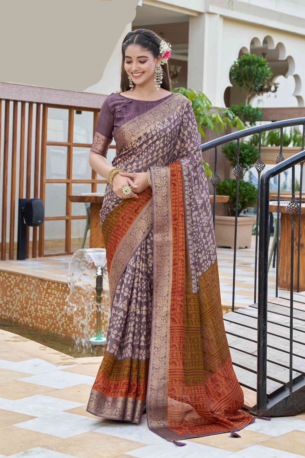 Geometric pattern printed saree (5328 GS-144)