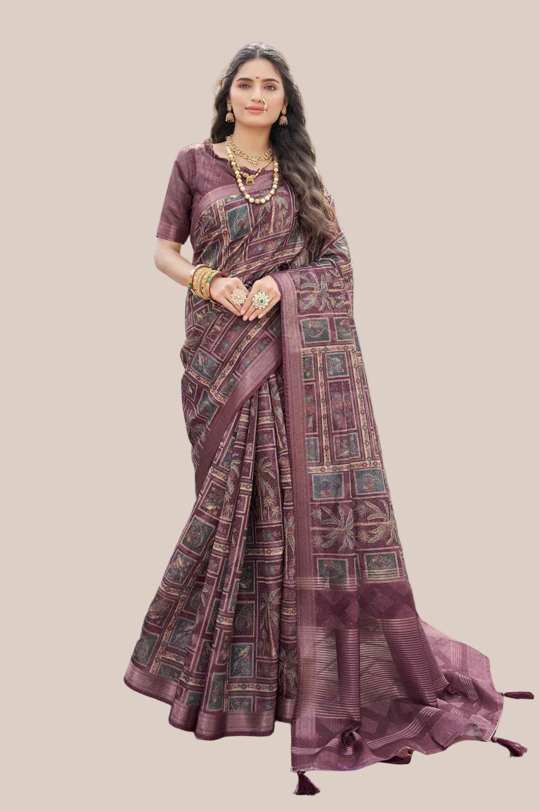 Mehroon blocked saree (5427 GS-144) Main image