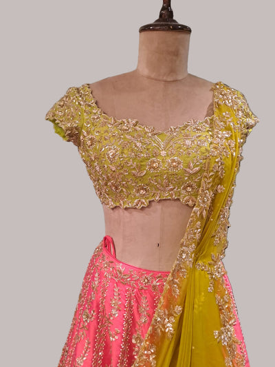Pink and Lime Green Luxury Lehenga (PN-7842 M-58)