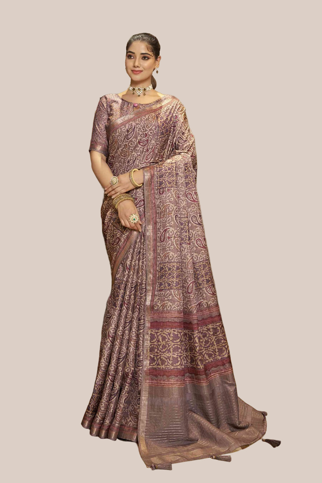 Nude ethnic printed saree (5534 GS-144)