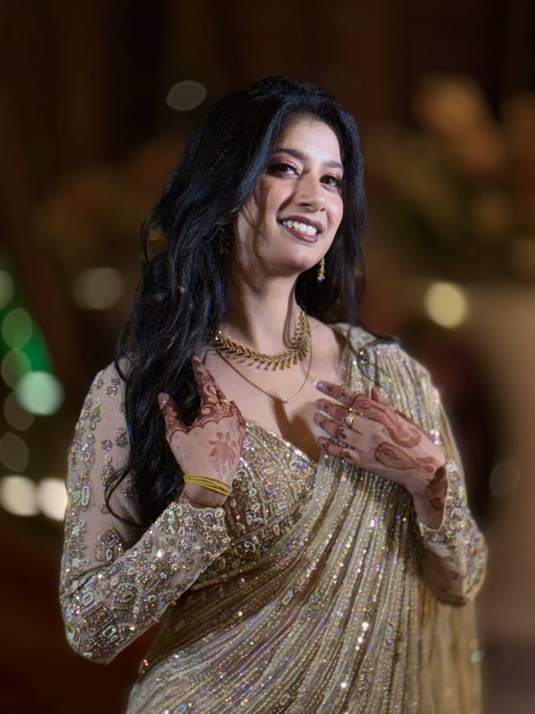 The Champagne Shimmer Drape Saree (DC-24151 D-56)