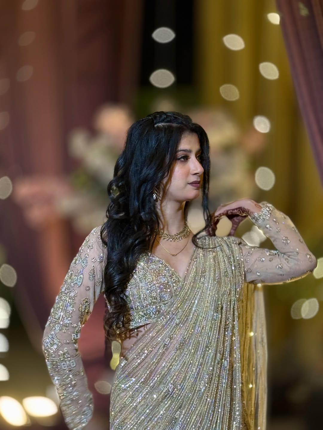 The Champagne Shimmer Drape Saree (DC-24151 D-56)