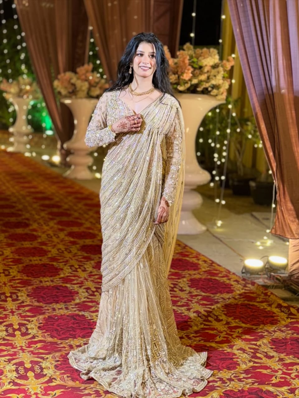 The Champagne Shimmer Drape Saree (DC-24151 D-56) Secondary image