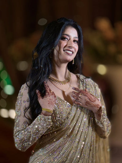 The Champagne Shimmer Drape Saree (DC-24151 D-56)