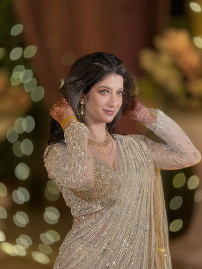 The Champagne Shimmer Drape Saree (DC-24151 D-56)