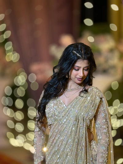 The Champagne Shimmer Drape Saree (DC-24151 D-56)